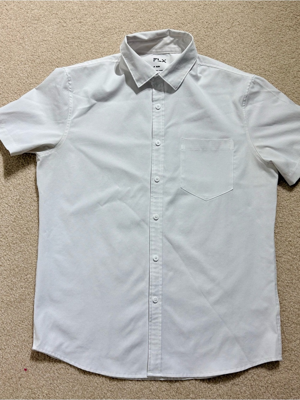 FLX Men's Short-Sleeve Button-Up Shirt in White, Size M Slim